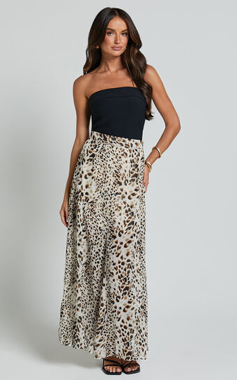  RIVA MAXI SKIRT - HIGH WAISTED FLARE SKIRT in Animal Print