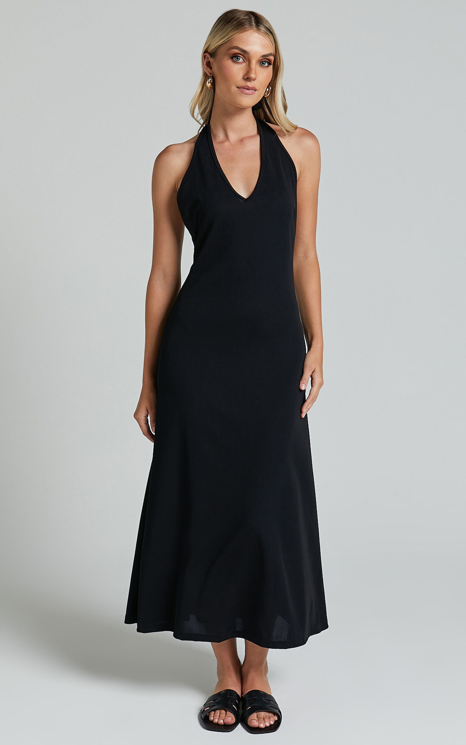 Arevik Maxi Dress - Halter Neck Backless in Black - 06, BLK1
