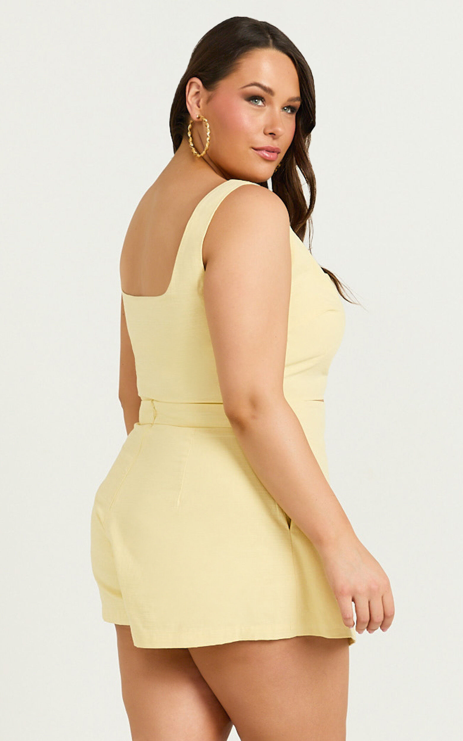 Polina Two Piece Set - Linen Square Neck Crop Top and Tie