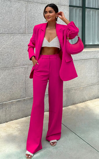 Bonnie Pants - High Waisted Tailored Wide Leg Pants in Pink Showpo