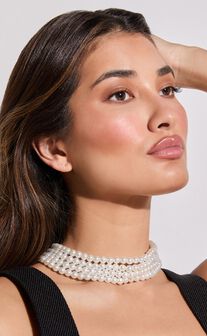 Gabrielle Necklace - Layered Pearl Choker Necklace in White