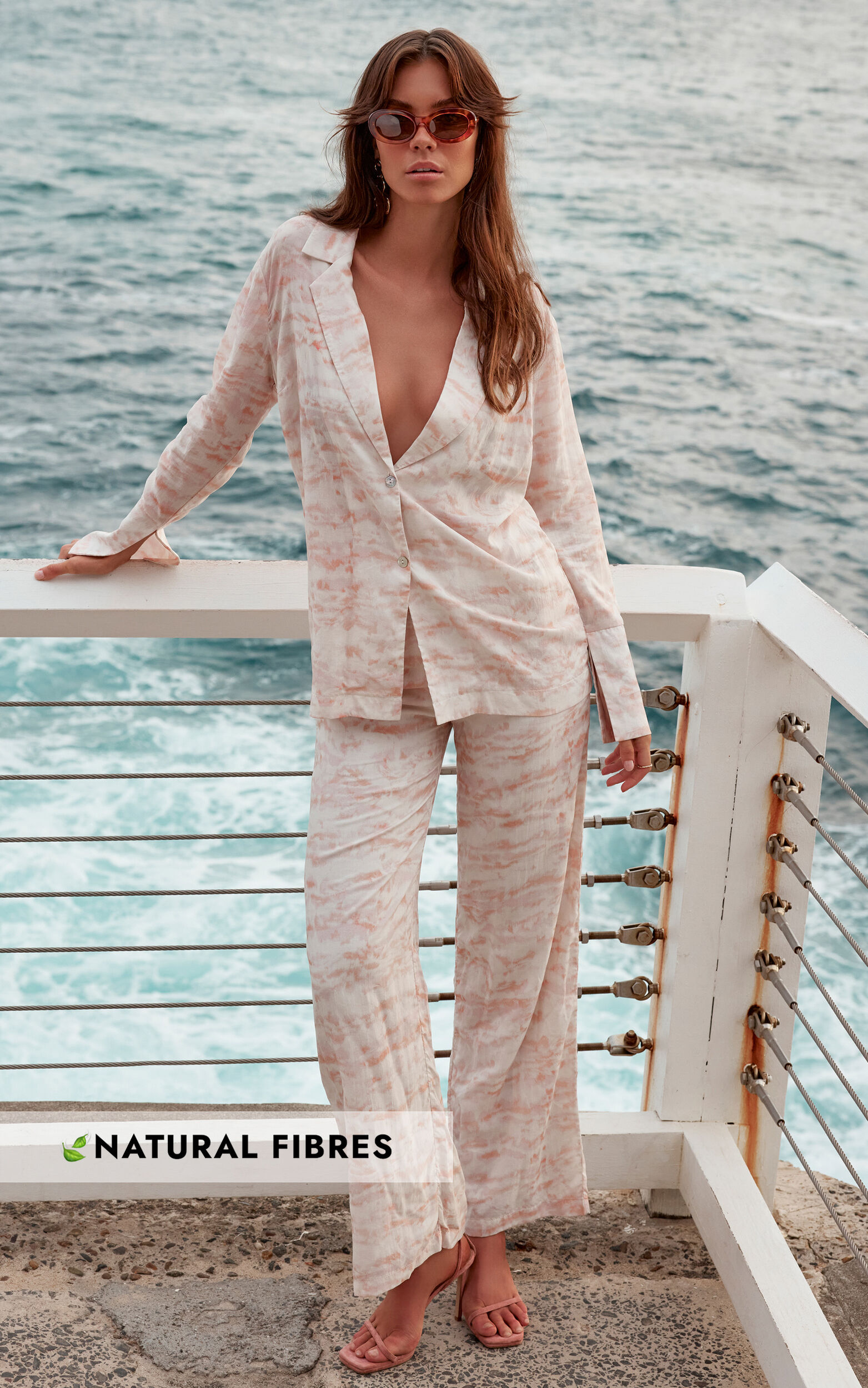 Amalie The Label - Aladene Linen Look Blend High Waisted Wide Leg Pants in Harlem Print - 04, WHT1