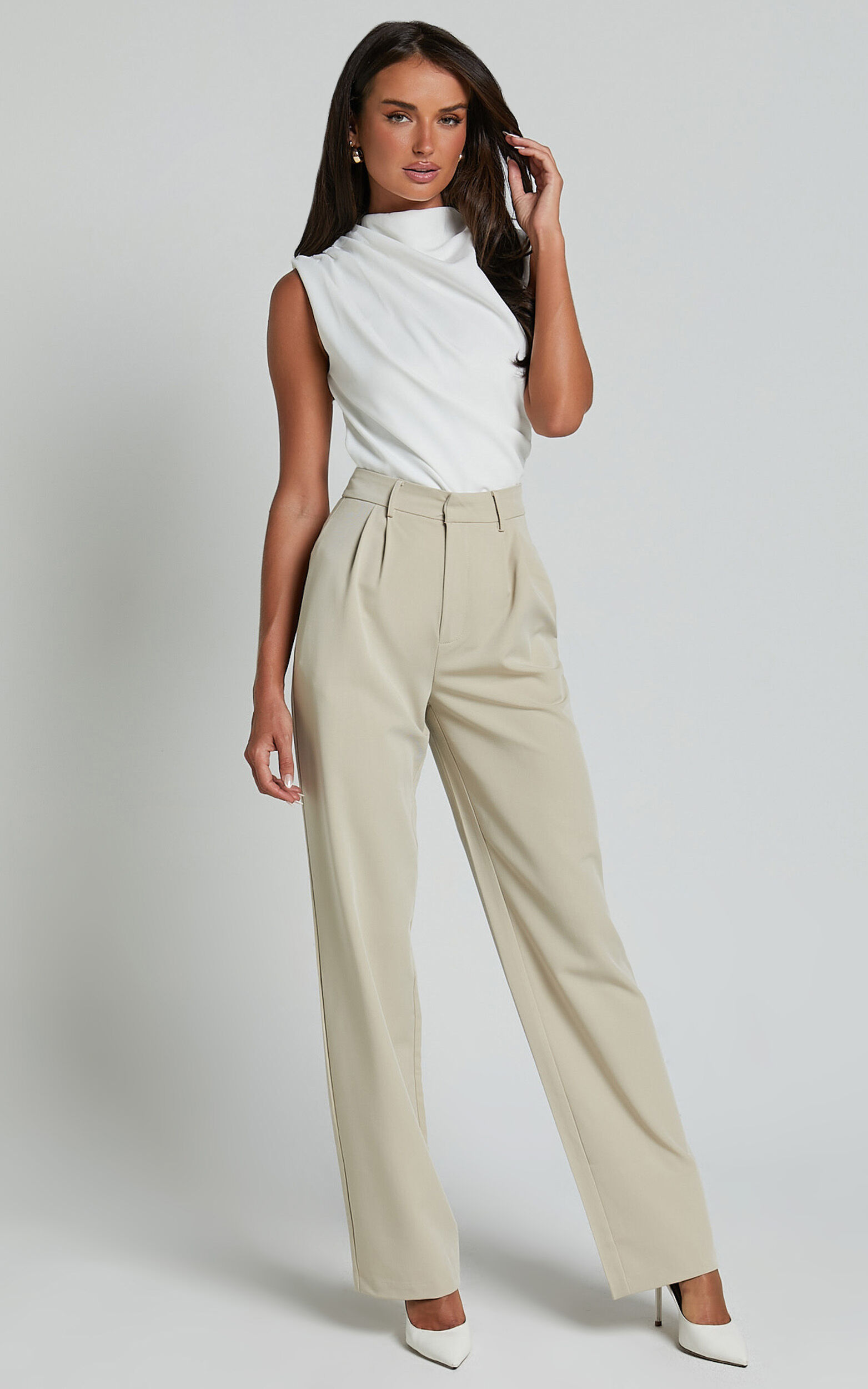 Erin Top - Jersey Crepe High Neck Asymmetric Tank in White | Showpo