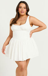 Helga Mini Dress - Low Scoop Neck Fit and Flare Dress in Ivory | Showpo