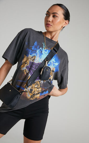 The People Vs - Wolf Pack Boyfriend Tee in Spray Black