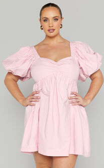 Vashti Mini Dress - Puff Sleeve Sweetheart Dress in Light Pink