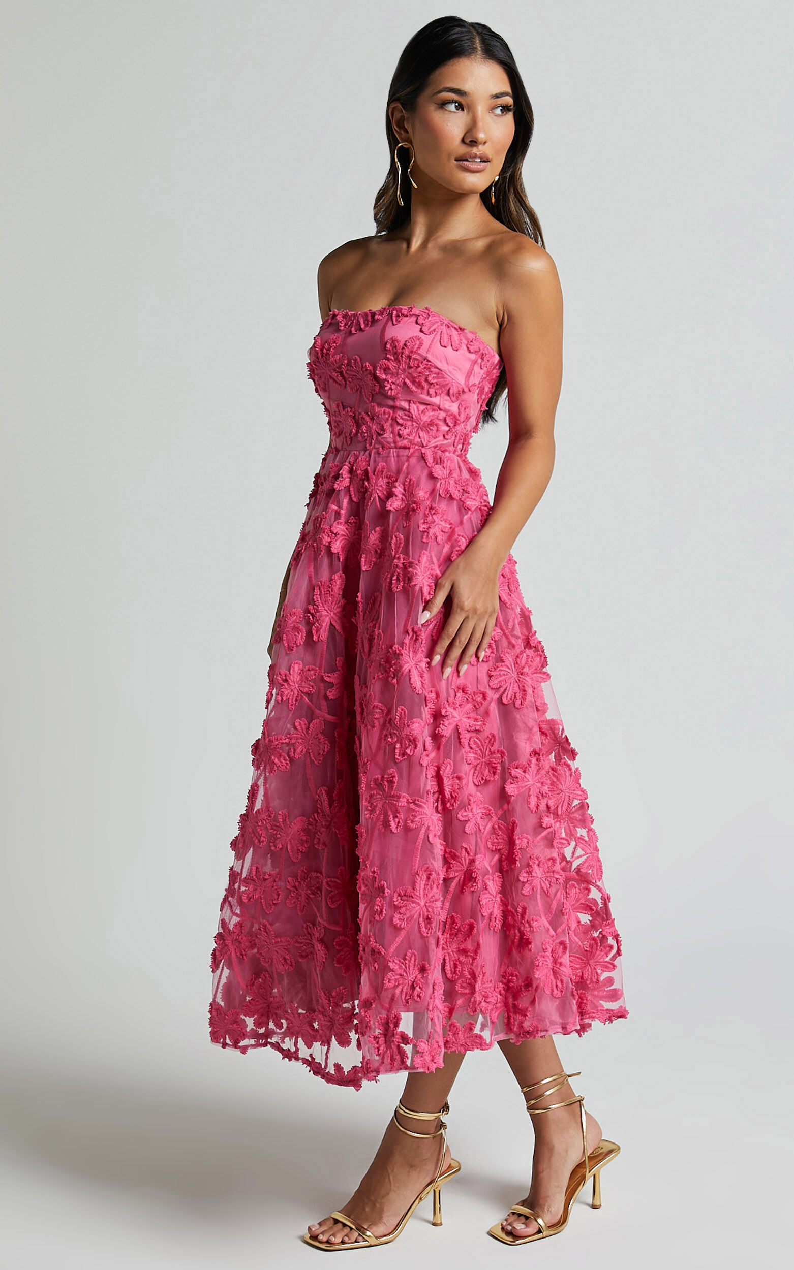 Pink embroidered midi dress shop