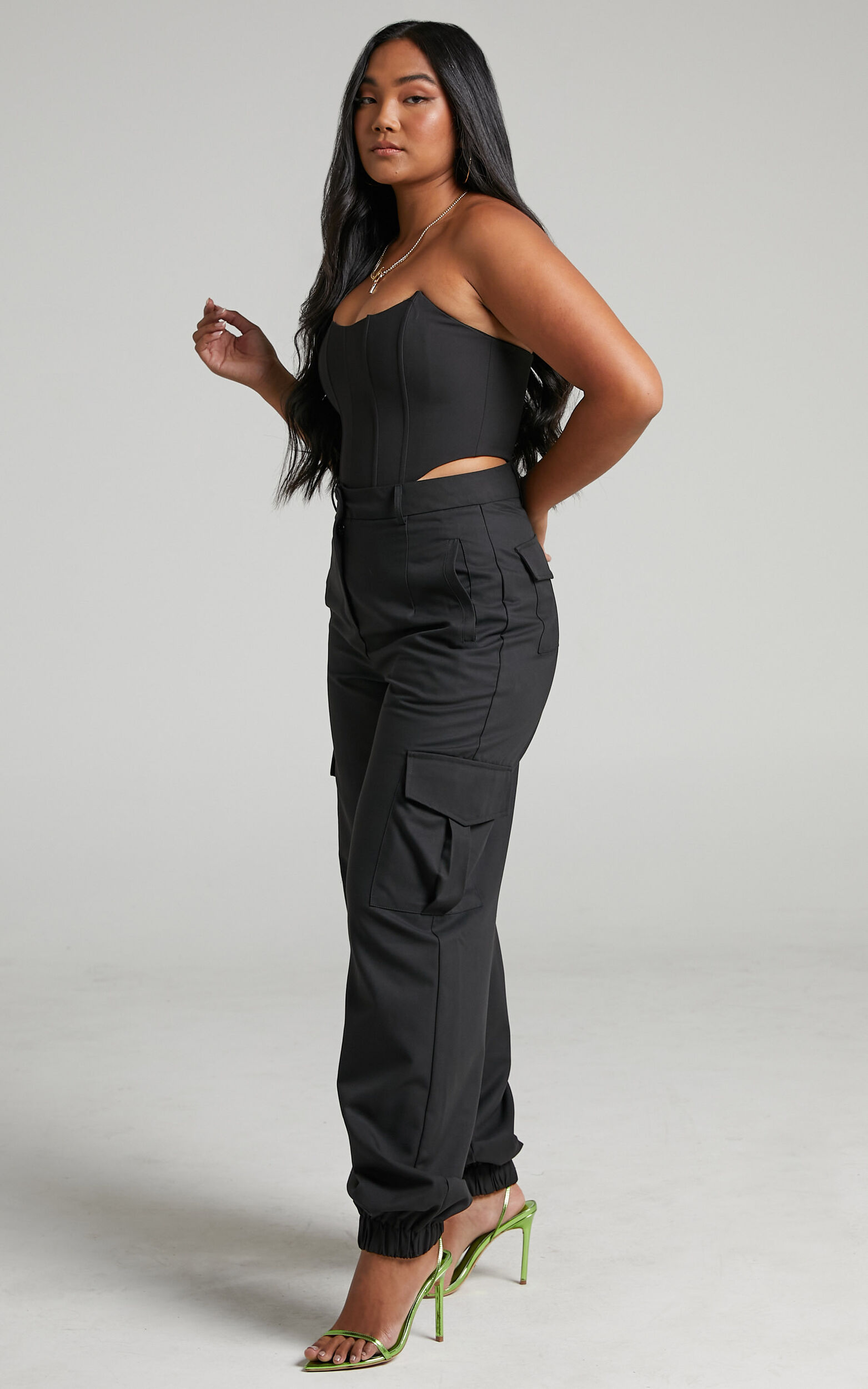 Xyriel - High Waisted Utility Style Cargo Pants in Black