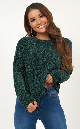 Open Light Velvet Knit Sweater In Emerald 