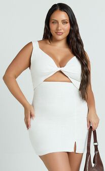 Finnley Mini Dress - Linen Twist Front Cut Out Dress in White