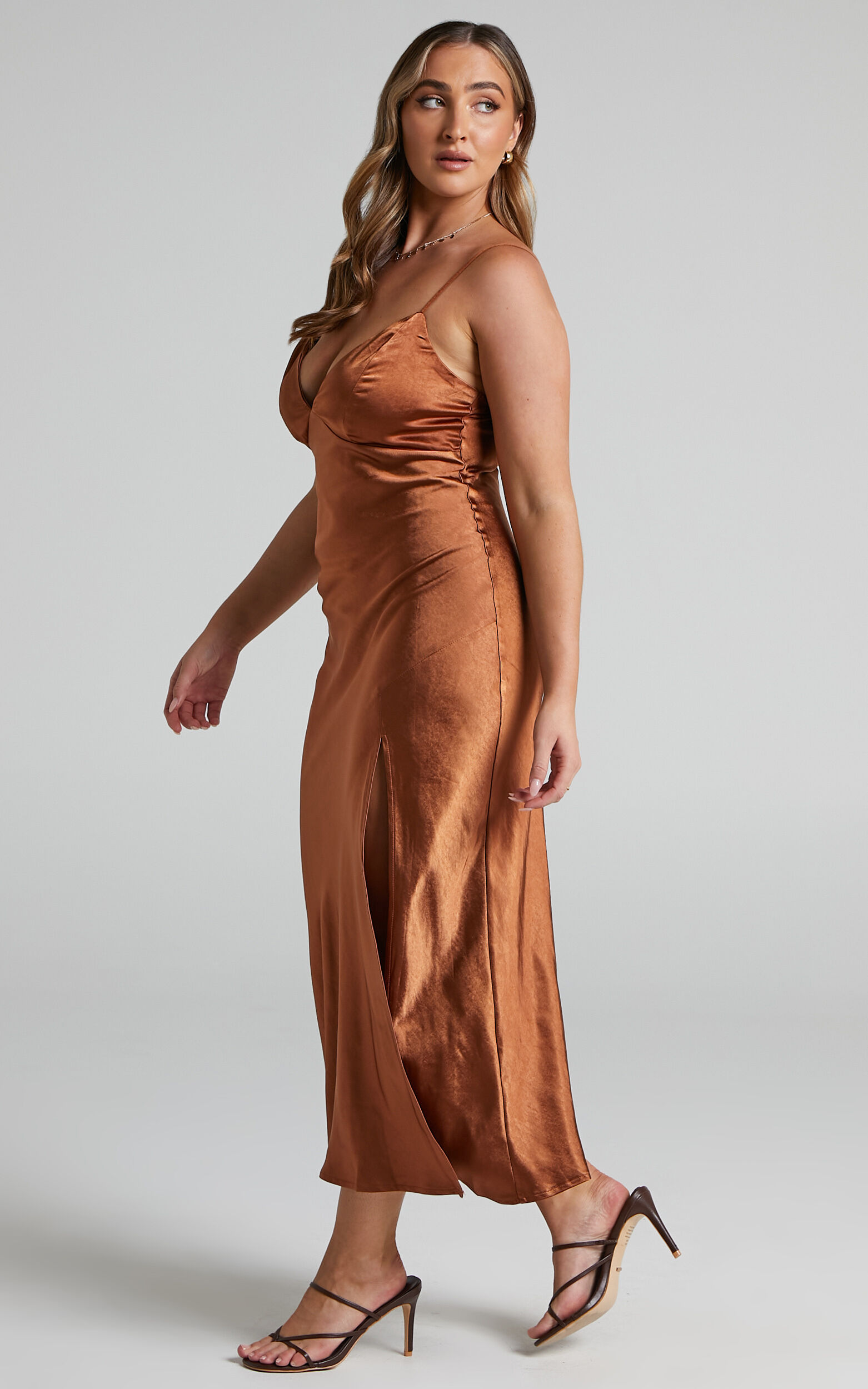 Milabelle Midi Slip Dress in Rust