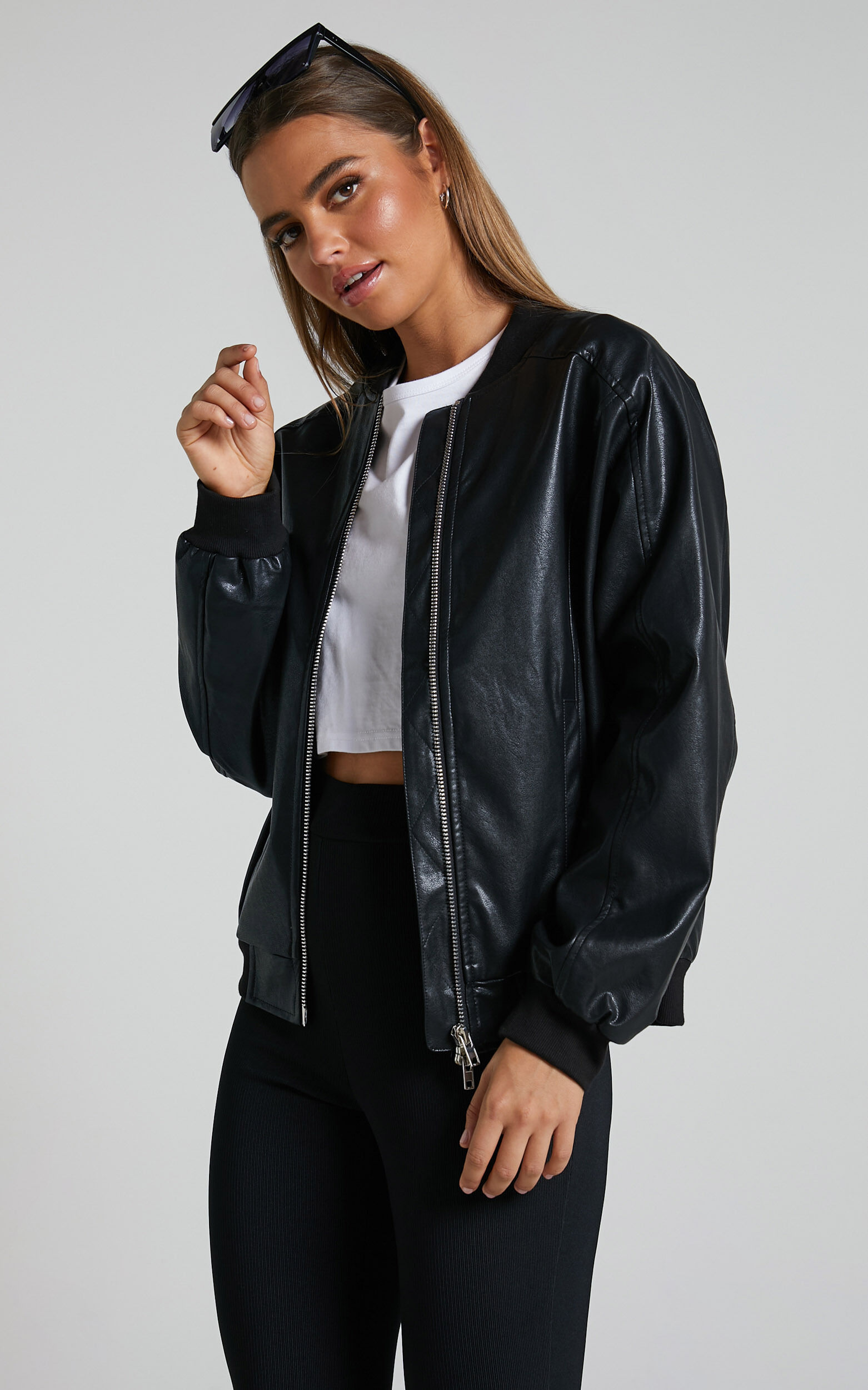 Edzelith Jacket Faux Leather Bomber Jacket in Black Showpo USA