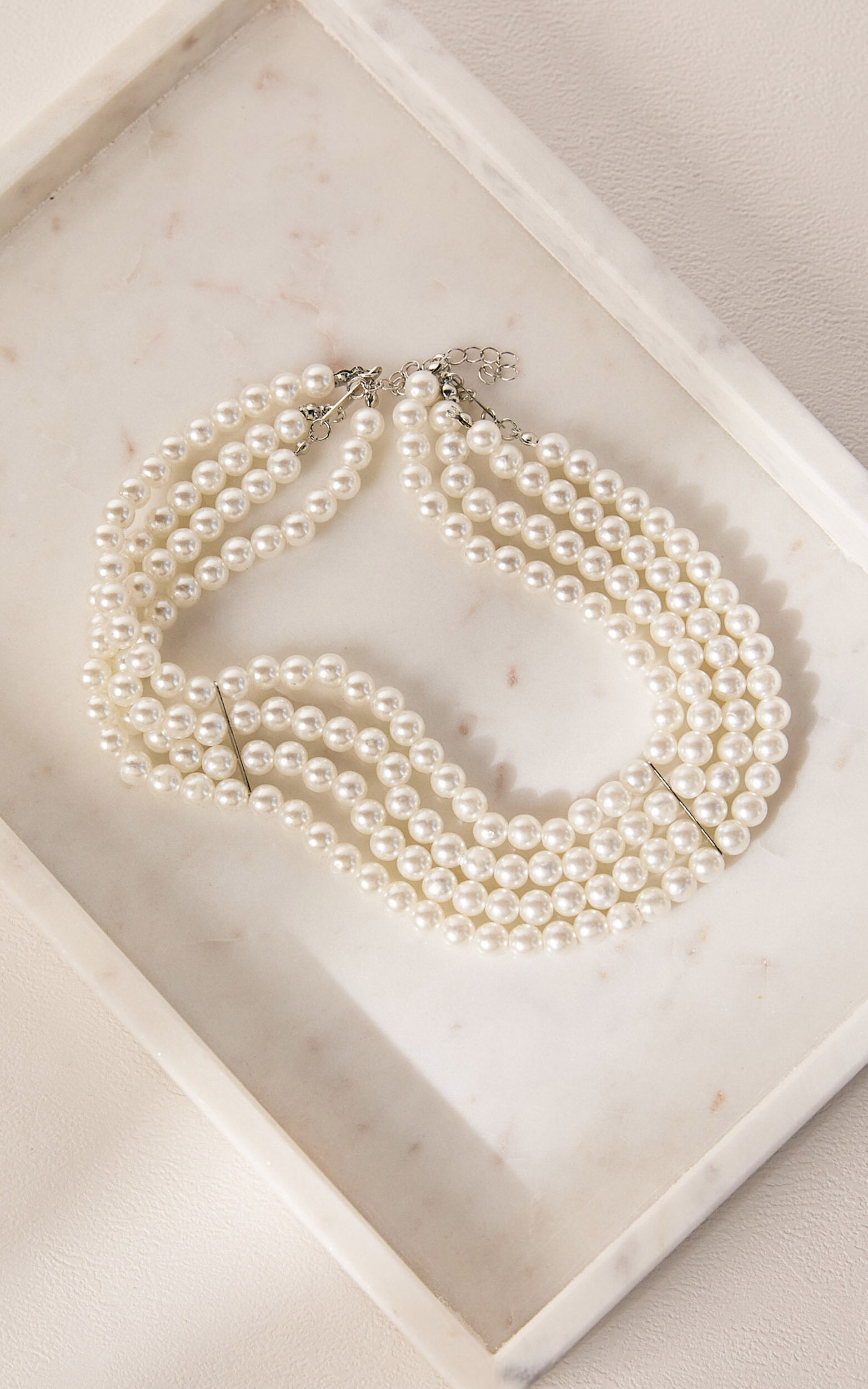 Gabrielle Necklace - Layered Pearl Choker Necklace in White - NoSize, WHT1