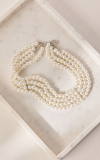 Gabrielle Necklace - Layered Pearl Choker Necklace in White