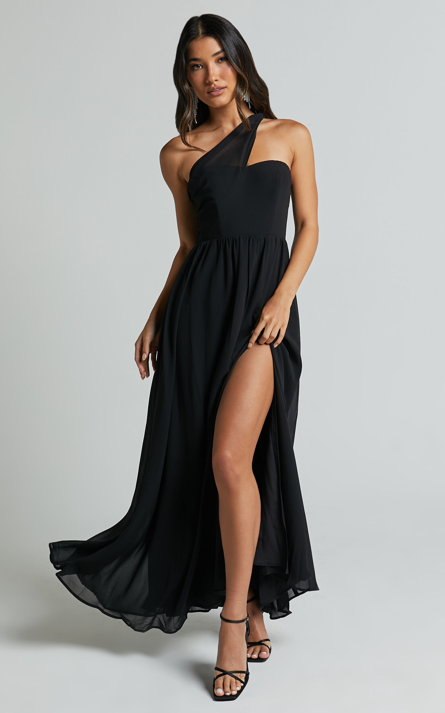 Black Plisse Split Leg Maxi Dress, Dresses