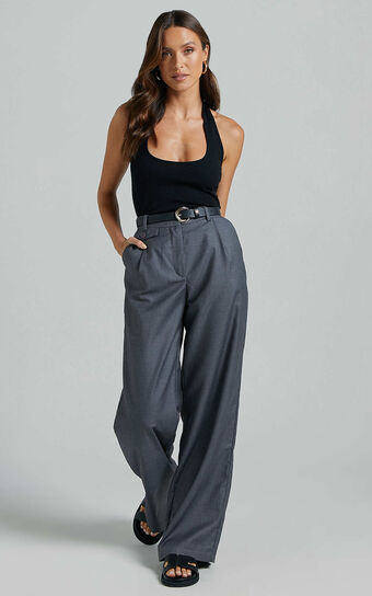 Romola Trousers - Low Rise Relaxed Pocket Flap Detail Straight Leg Trousers in Charcoal