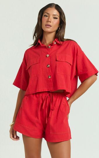 Adana Two Piece Set - Crop Two Piece Set in Red