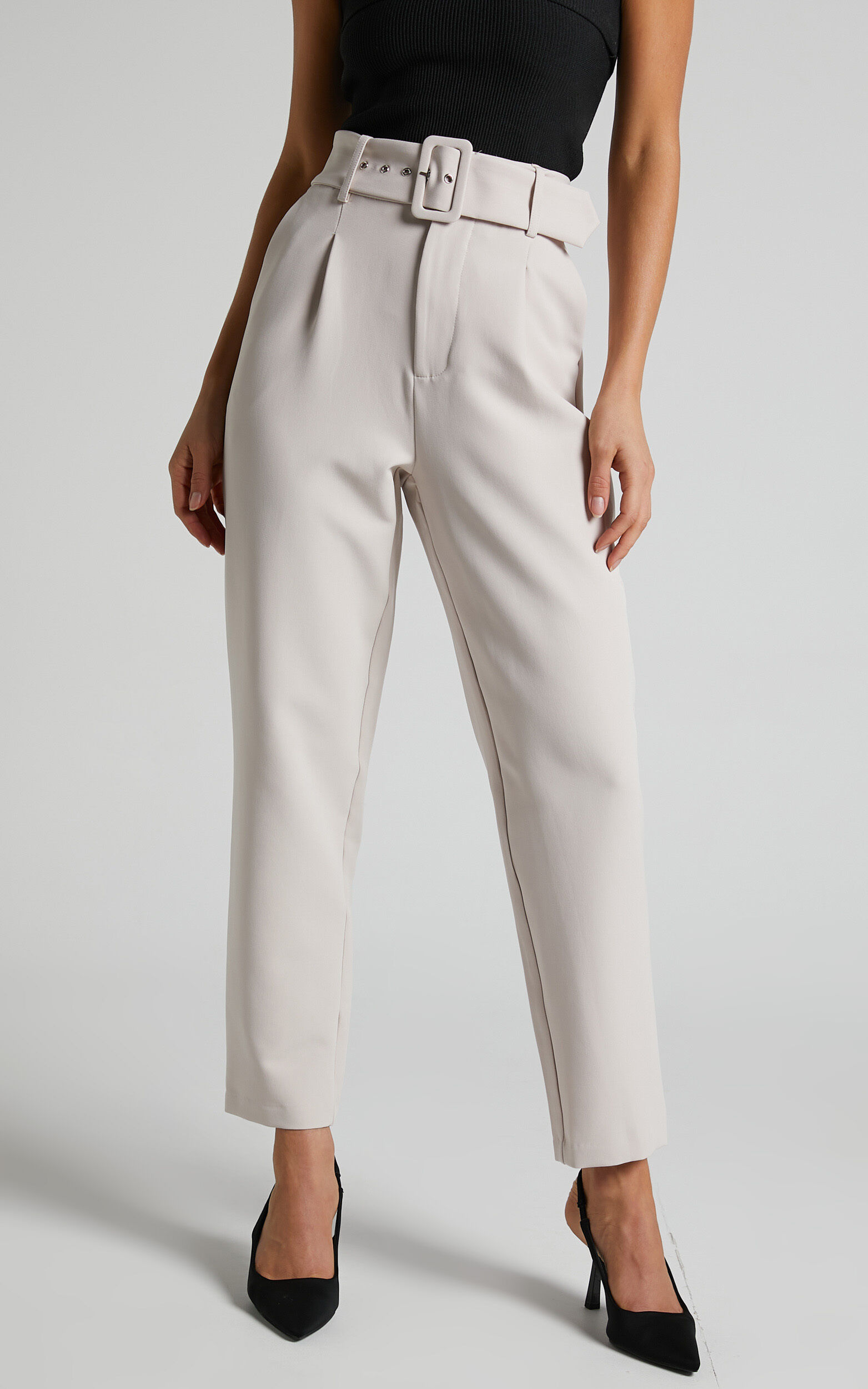 Belted high waisted pants on sale