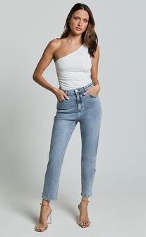 Lucilla Jeans - High Waisted Contour Fitted Denim Jeans in Mid Blue Wash