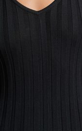 Astra Midi Dress - V Neck Long Sleeve Knit Dress in Black | Showpo USA