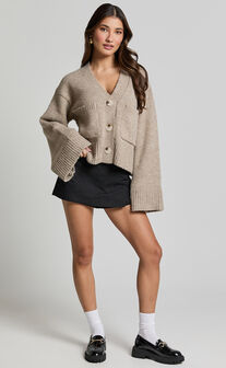 Becka Cardigan - Oversized Recycled Knitted Button Through Cardigan in Biscuit