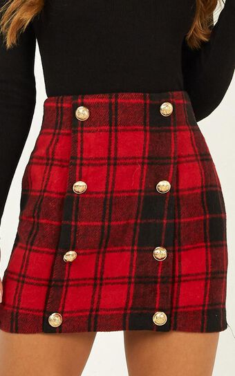 Left Behind Skirt In Red Check