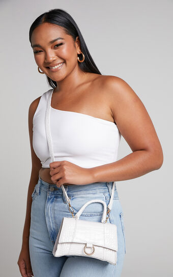 Fannie Bag - Croc Crossbody Bag in White