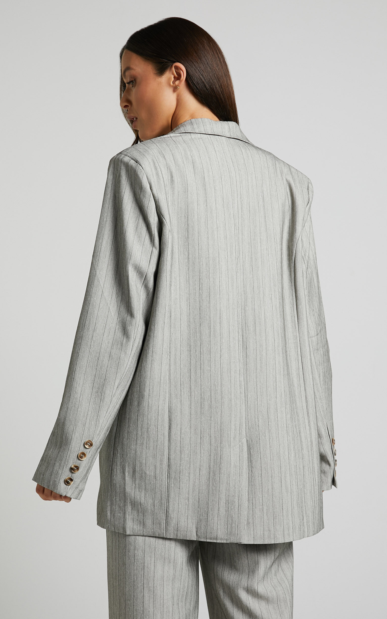 Maryanne Blazer Oversized Blazer in Grey Pinstripe Showpo