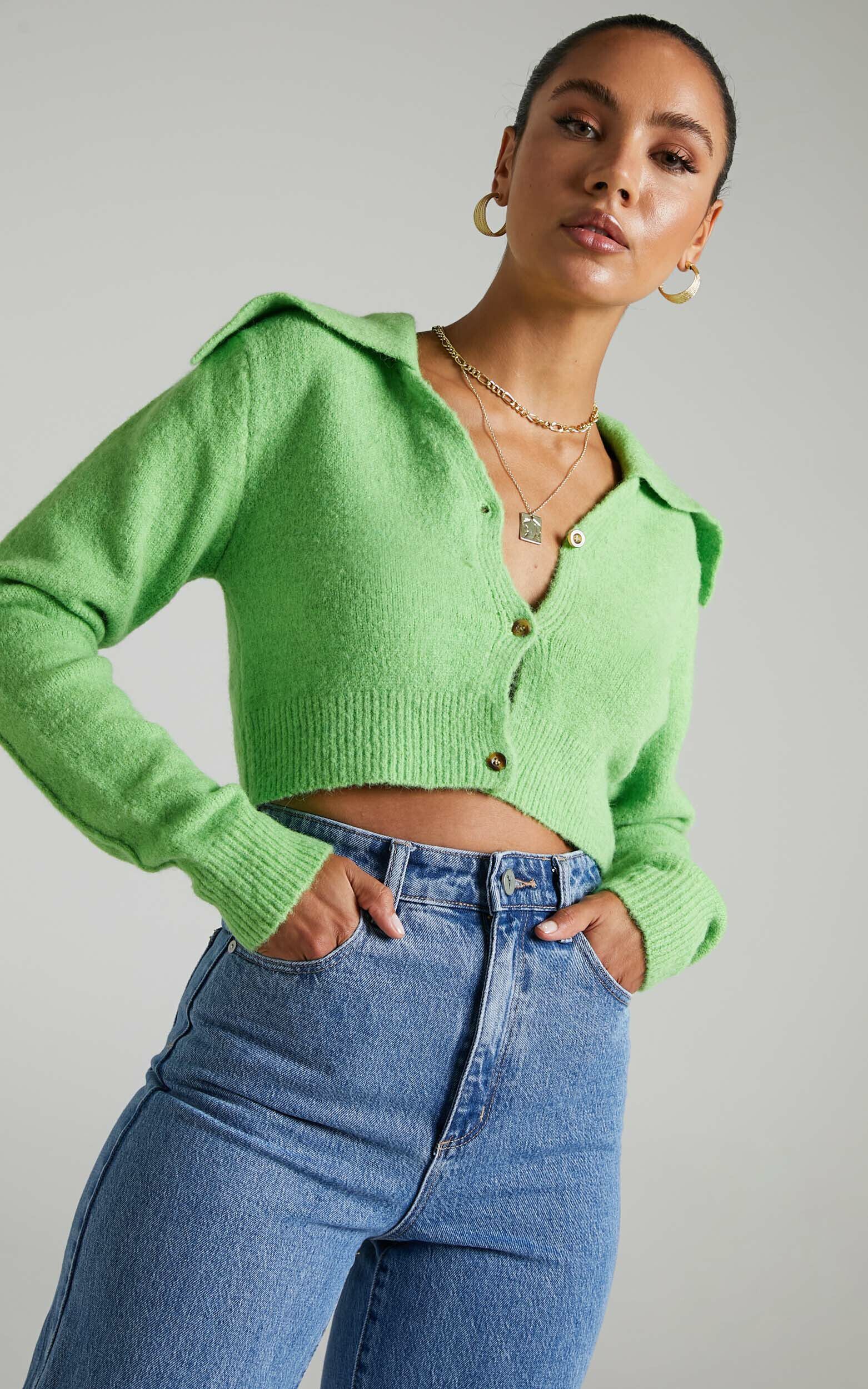 Lime green cropped cardigan discount