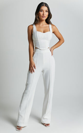 Nico Pants  High Waist Front Pleated in Ivory Showpo