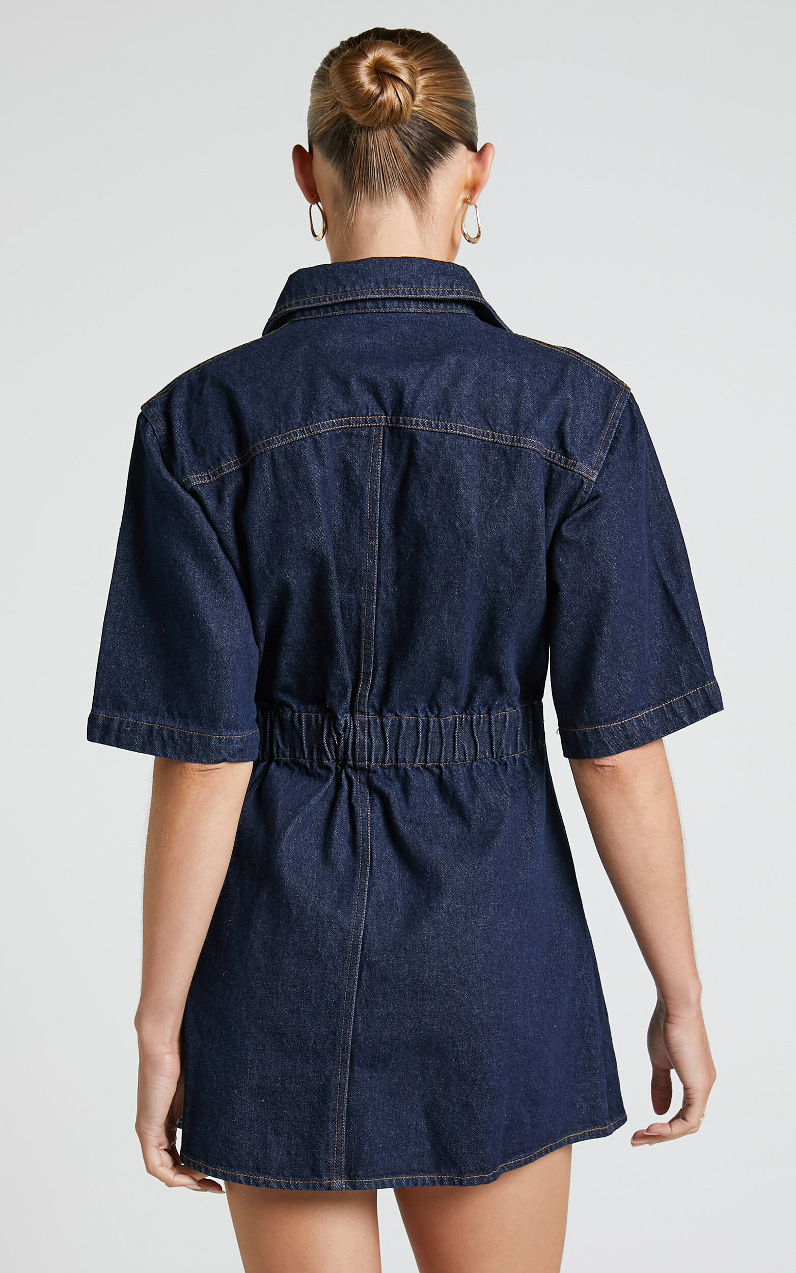 Leilani Mini Dress - Denim Short Sleeve Button Up Dress with