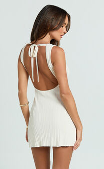 Allie Mini Dress - Ribbed Jersey Dress in Cream