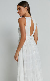 Cade Maxi Dress - High Neck Sleeveless A Line Dress in White