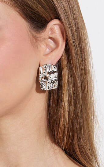 Shailene Earrings - Textured Rectangular Earrings in Silver