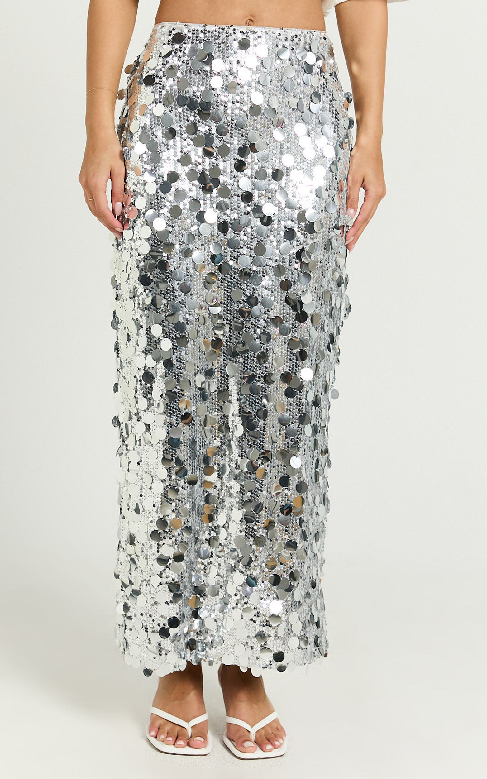Silver sequin skirt midi sale