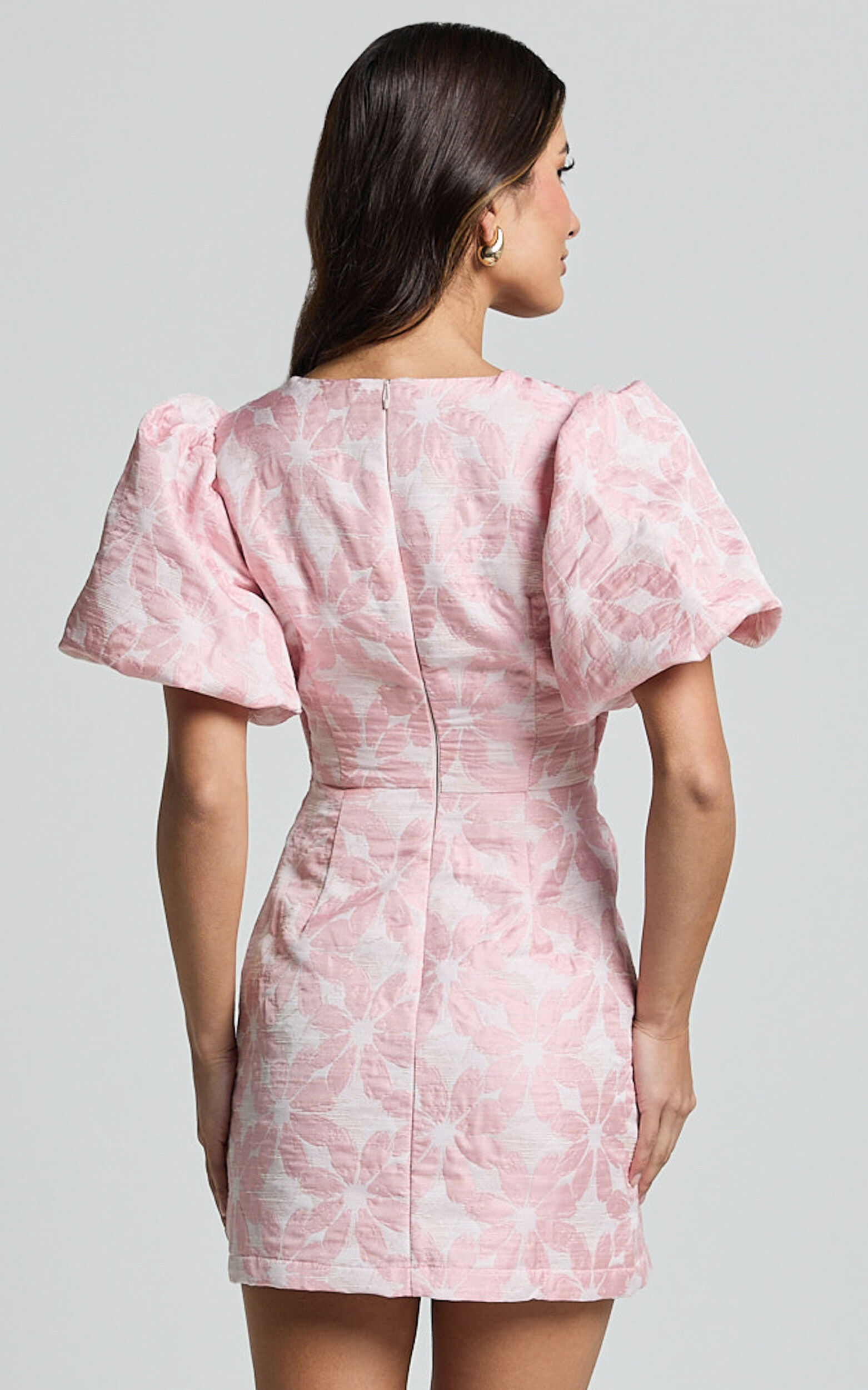 Diana Mini Dress - Jacquard Short Sleeve Cut Out Dress in