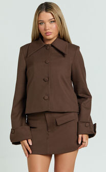 Yvette Jacket - Button Down Collared Jacket in Chocolate