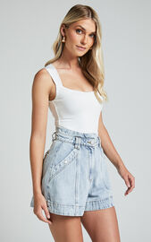 Kayla Denim Shorts - High Waisted A Line Denim Shorts in Light Blue Wash | Showpo