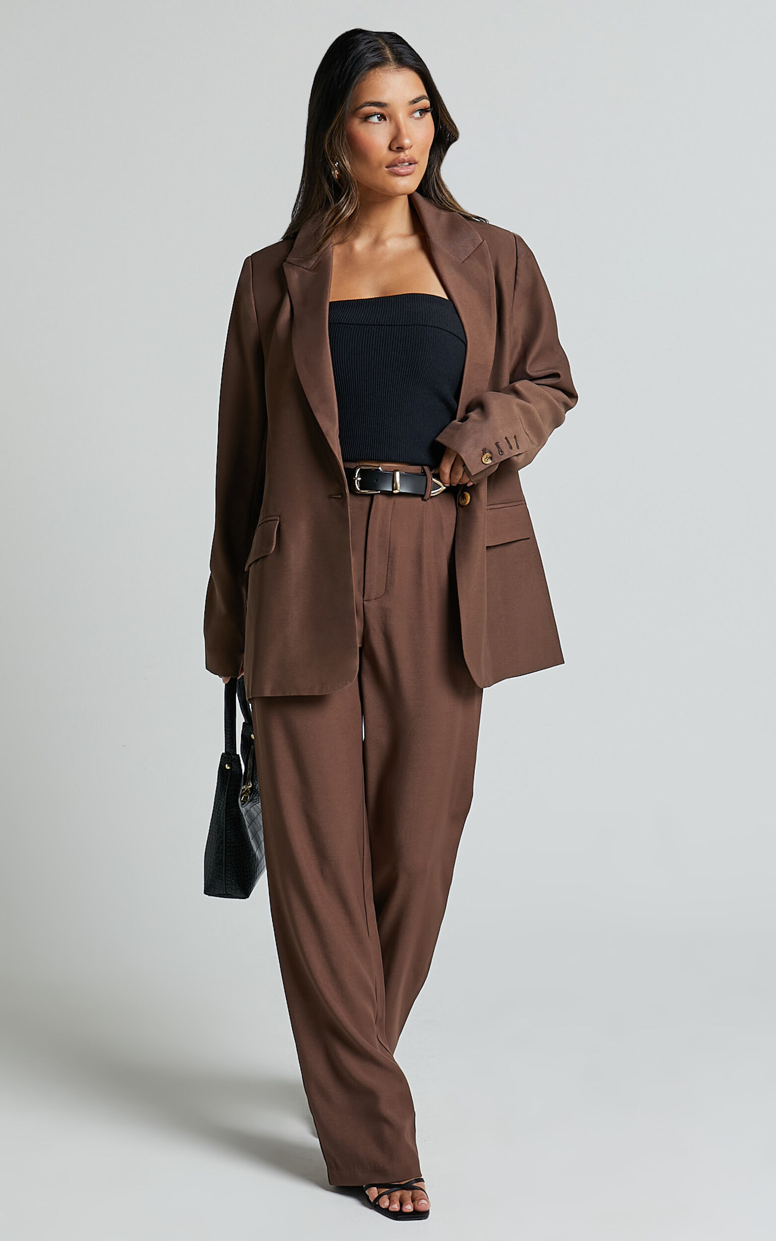 Lorcan Pants - High Waisted Tailored Pants in Chocolate