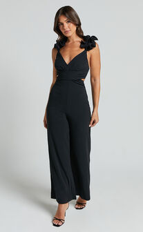 Marielly Jumpsuit - Tie back Jumpsuit with Ruffle Detail Sleeve in Black