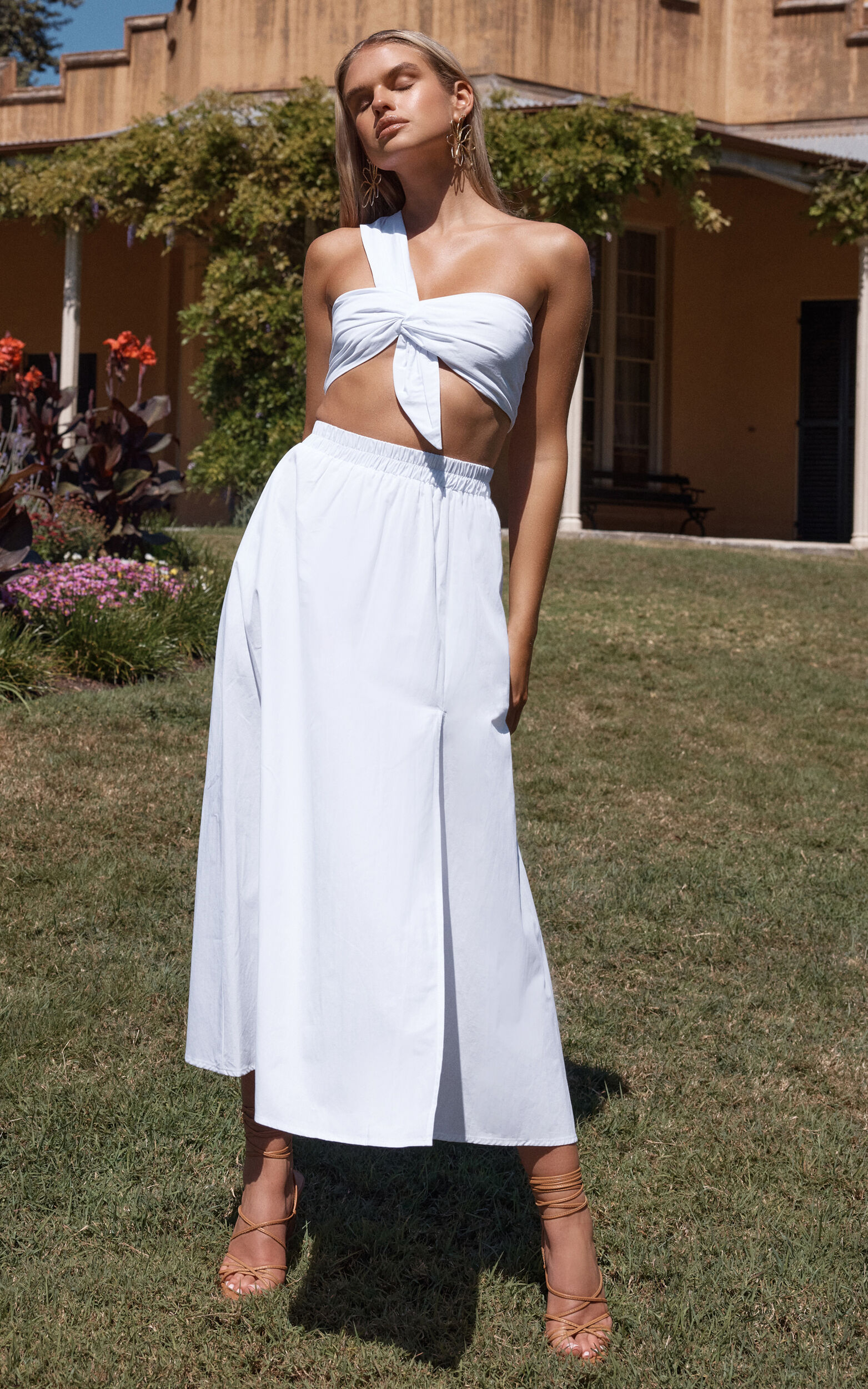 Sula Two Piece Set - One Shoulder Bralette Crop Top and Midi Skirt