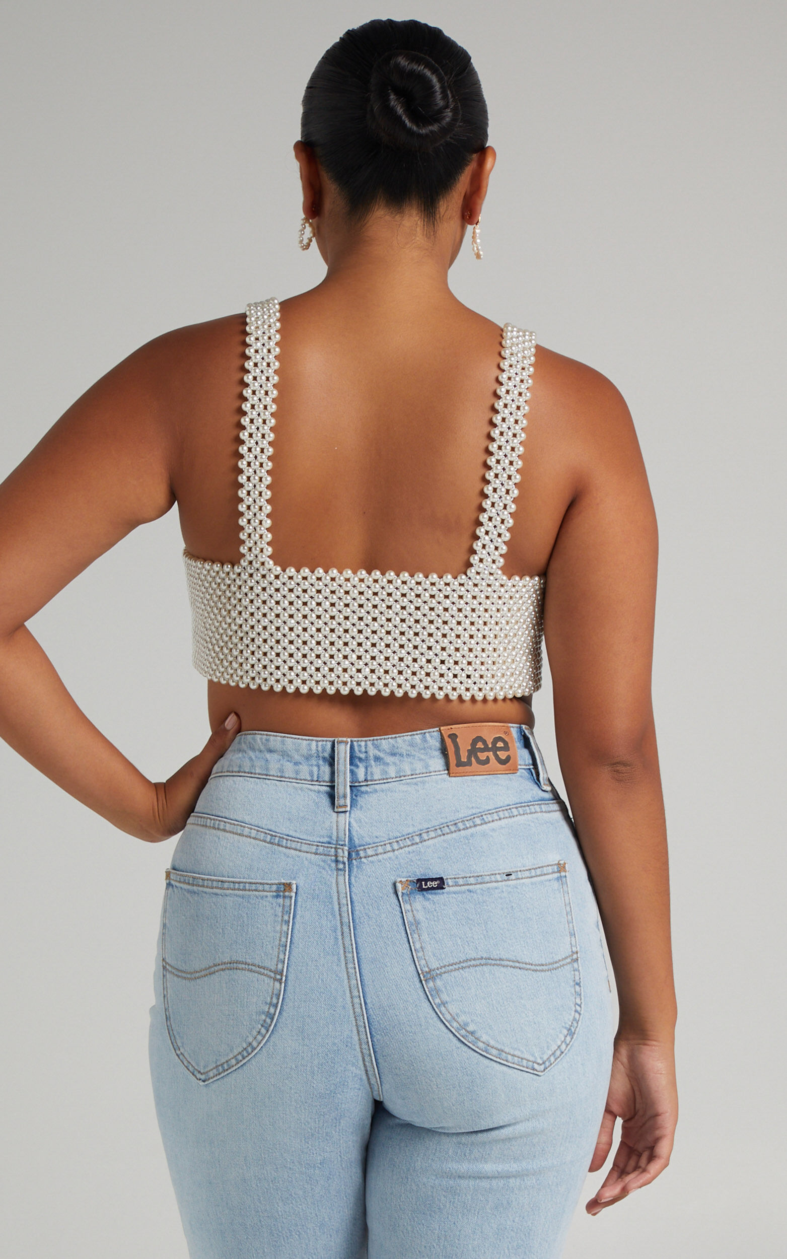 Peggy Top - V Neck Crop Top in Pearl | Showpo USA