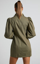 Tallis Mini Dress - Sleeve Zip Front Dress in Khaki | Showpo USA
