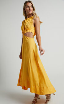 Martha Midi Dress - A Line Side Cutout Sleeveless Dress in Mango