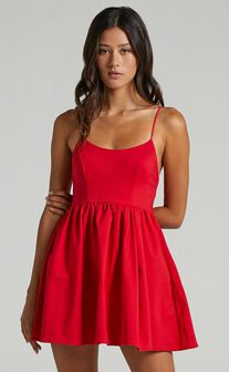You Got Nothing To Prove Mini Dress - Strappy A-line Dress in Red