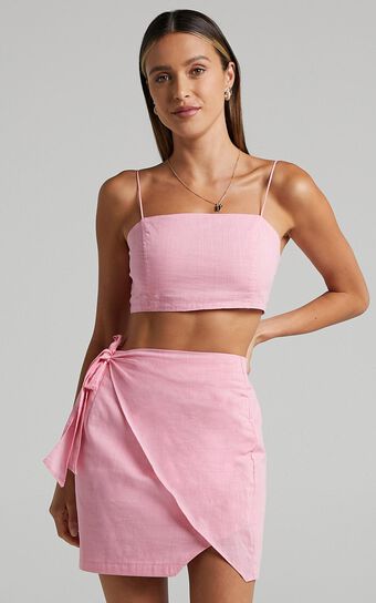 Keep On Turning Two Piece Set in Pink Linen Look