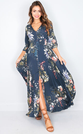 Lone Traveller Maxi Dress In Teal Floral