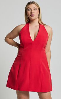 Yelena Mini Dress - Halter Neck Bow Detail Mini Dress in Red