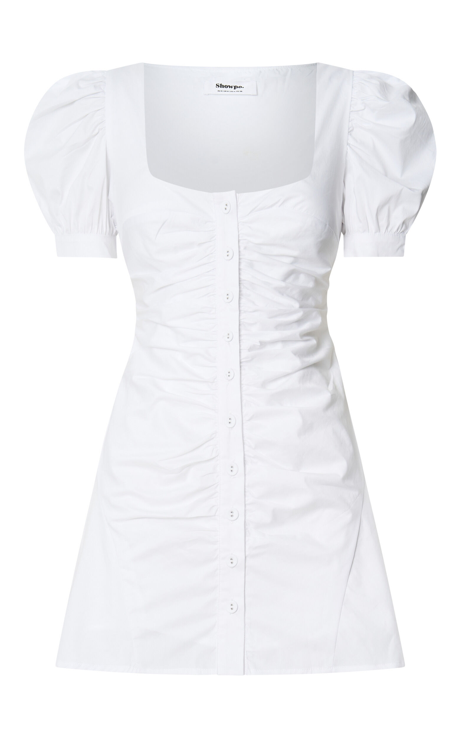 ★GLOWNY★ 34 BUTTON FLY MINI DRESS WHITE 23D0010 Stephany Satin Bubble Mini Dress - White | Fashion Nova