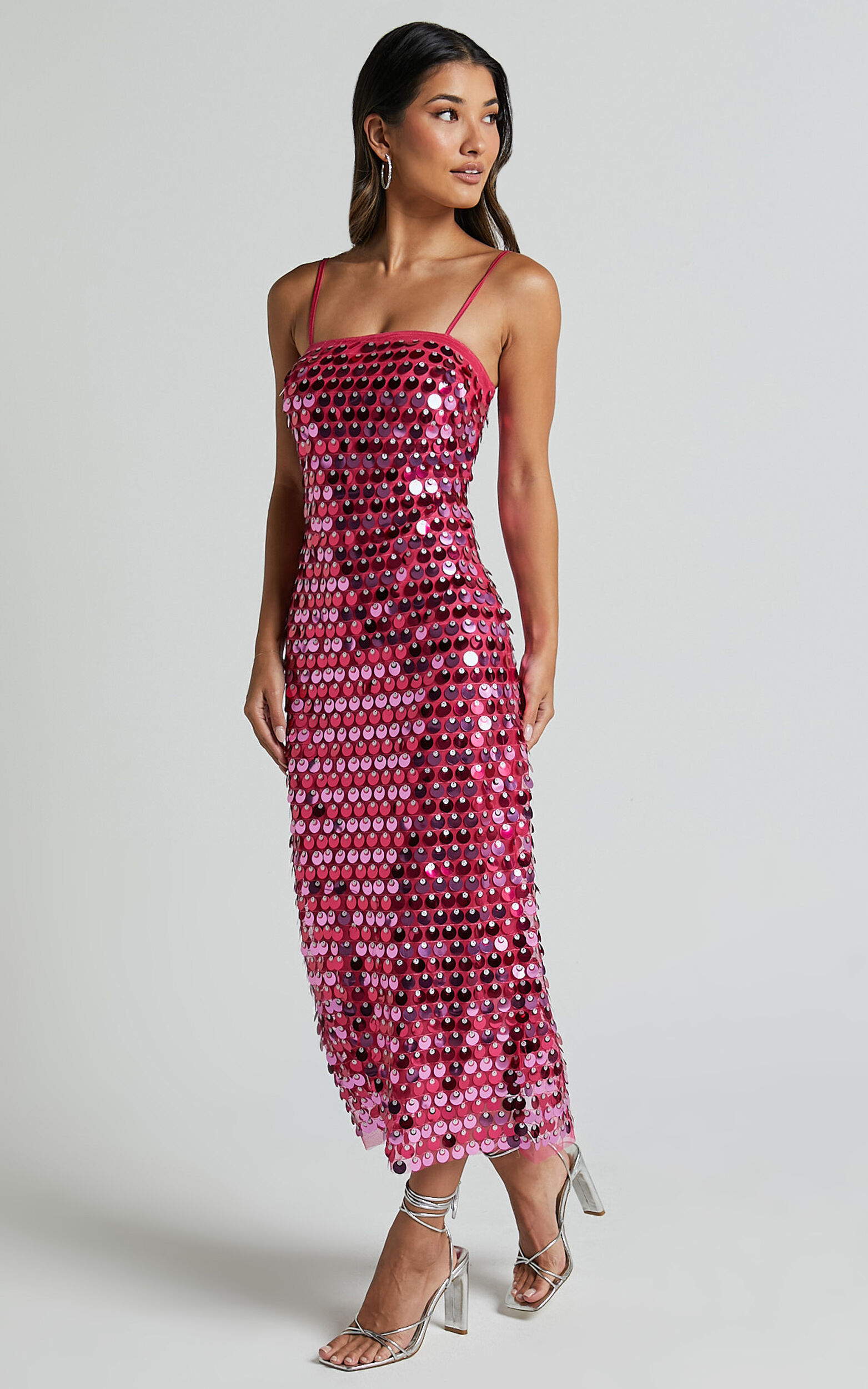 Amarie Midi Dress - Circle Sequin Dress in Pink | Showpo USA